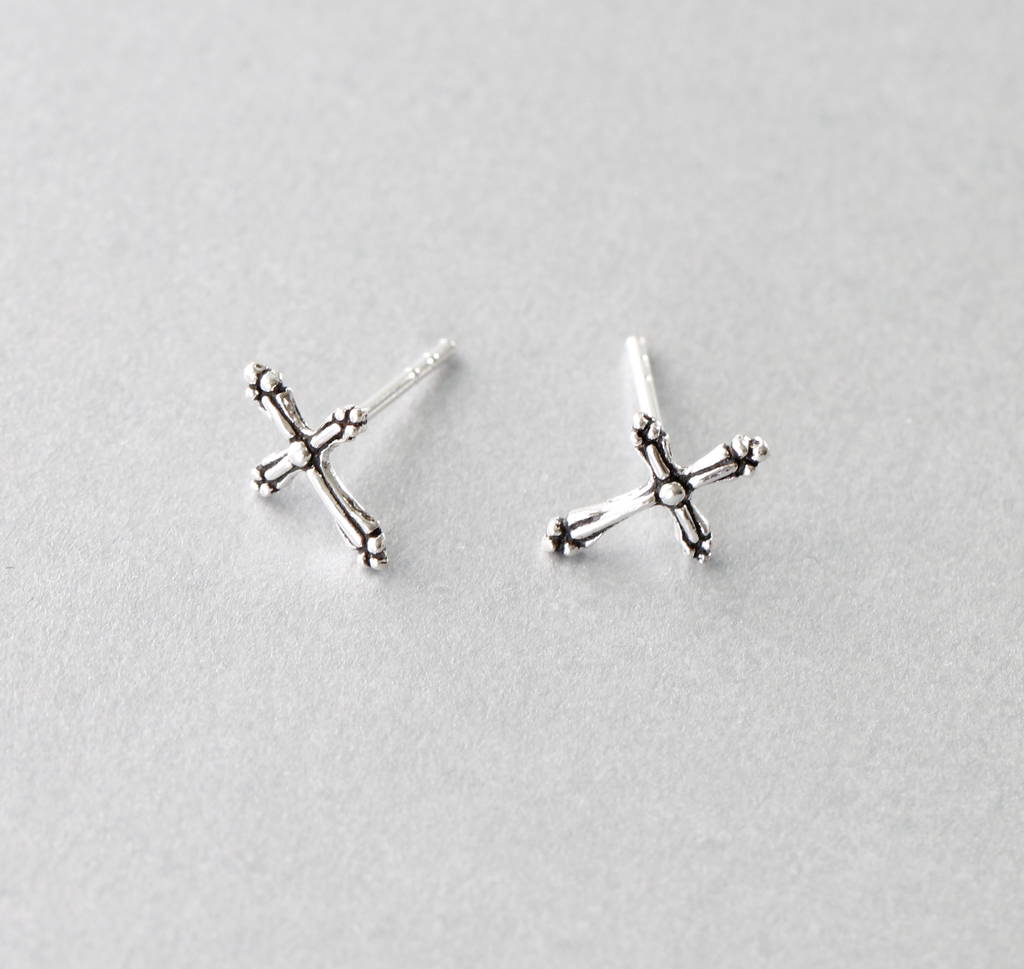 silver cross earring studs by attic