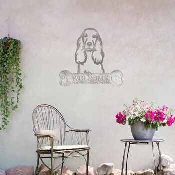 Personalised Cocker Spaniel Welcome Sign Metal Wall Art Gift For Home Or Garden Decor, 4 of 11