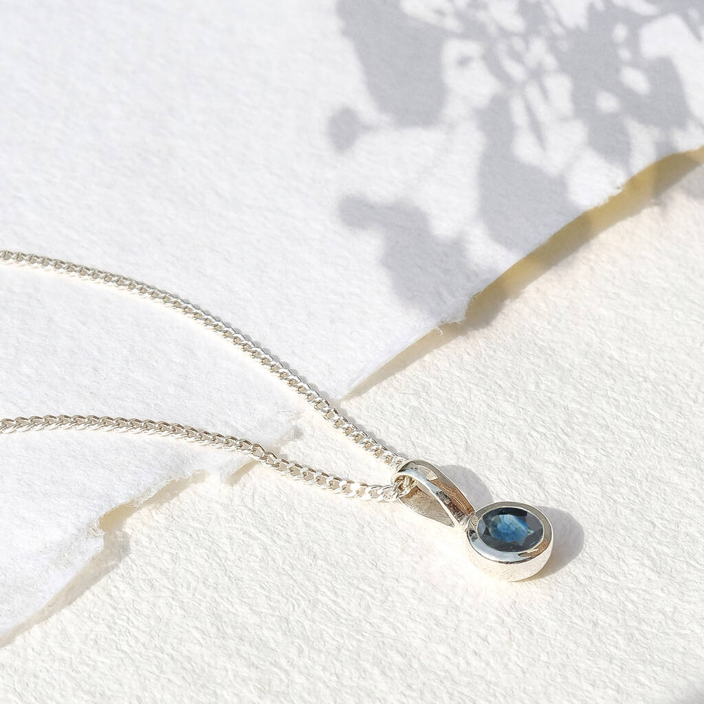 September Birthstone Sapphire Silver Charm Necklace, 1 of 12