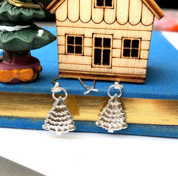 Sterling Silver Christmas Tree Drop Hook Earrings, 5 of 10