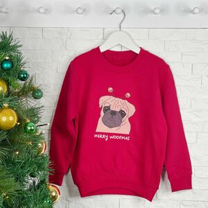 Batch1 Christmas Pugs and Kisses Novelty Fashion Xmas Kids Festive Sweatshirt