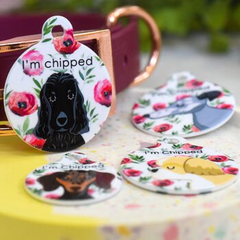 Premium Dog Breed ID Tag Red Flowers, 2 of 12