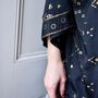 Black And Gold Small Geo Print Viscose Long Summer Jacket, thumbnail 4 of 5