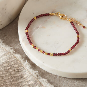 Red Garnet Gold And Silver Beaded Bracelet, 6 of 11