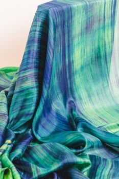 100% Mulberry Silk Scarf, Emerald Green, Aurora Borealis, 3 of 6