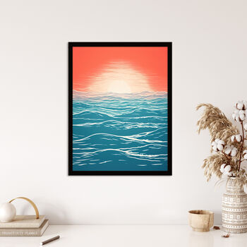 Horizon Hour Abstract Sunset Orange Teal Wall Art Print, 4 of 6