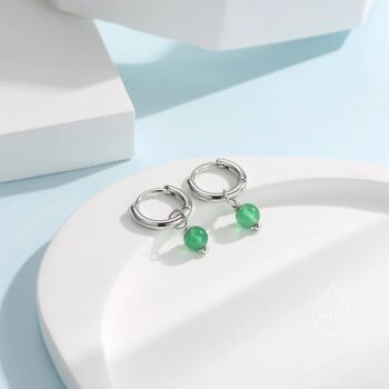 Natural Green Onyx Bead Huggie Hoop Earrings, 2 of 9