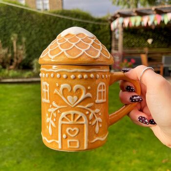 Christmas Ceramic Gingerbread Style Mug With Lid, 2 of 6