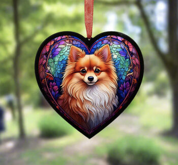Pomeranian Stained Glass Effect Heart Suncatcher, 5 of 5