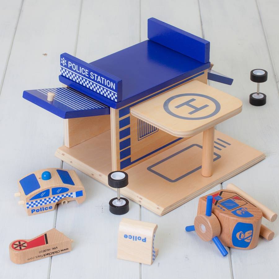 Wooden Construction Toy Police Station Playset By British and Bespoke ...