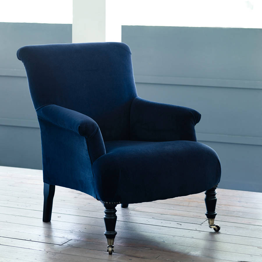 finley velvet armchair, midnight blue by rowen & wren