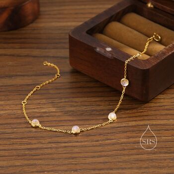 Sterling Silver Delicate 4mm Moonstone Bracelet, 5 of 12