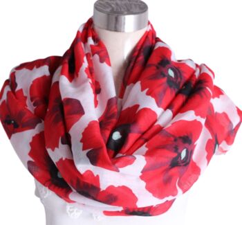 Poppy Red And White Mid Weight Flower Scarf, 4 of 4