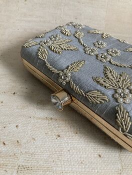 Grey Handcrafted Pearl Rectangular Clutch Bag, 9 of 9