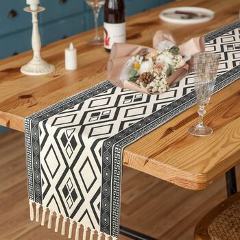 Table Runner Dining Table Geometric Design With Tassels, 2 of 7