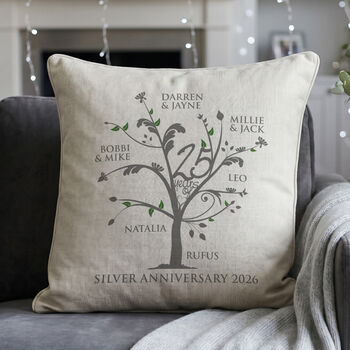 Personalised Silver Anniversary Family Tree Cushion, 2 of 6