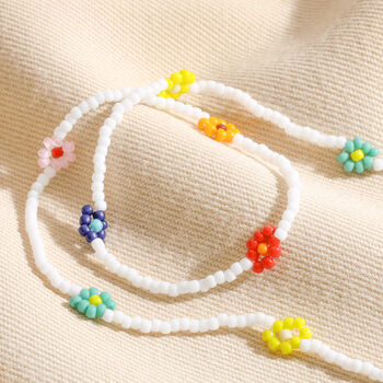 Colourful Daisy White Beaded Necklace, 2 of 3