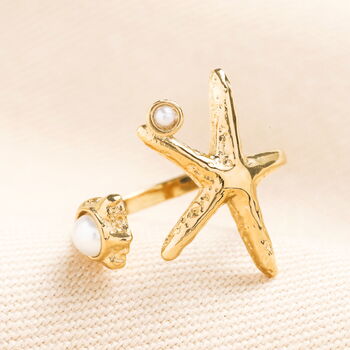 Stainless Steel Starfish Adjustable Ring In Gold Plating, 2 of 4
