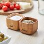 Personalised Salt And Pepper Pinch Pot Set In Solid Oak, thumbnail 1 of 9