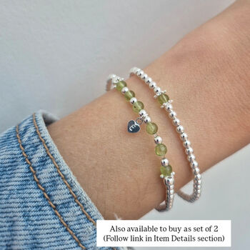 Sterling Silver Single Peridot August Bead Birthstone Stretch Bracelet Gift, 3 of 6