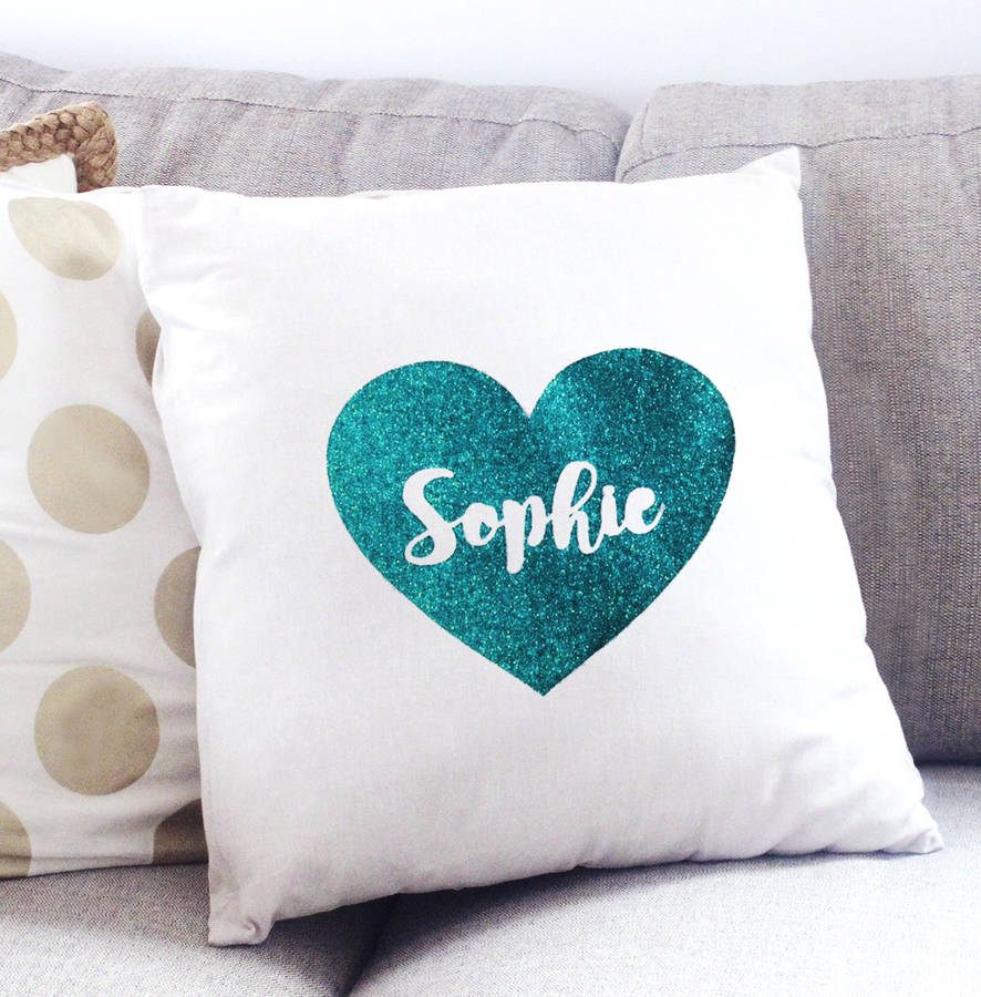 Personalised Glitter Heart Cushion Cover By Chips & Sprinkles