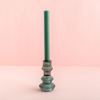 Jewel Toned Ribbed Glass Christmas Candle Stick Holders, 5 of 11