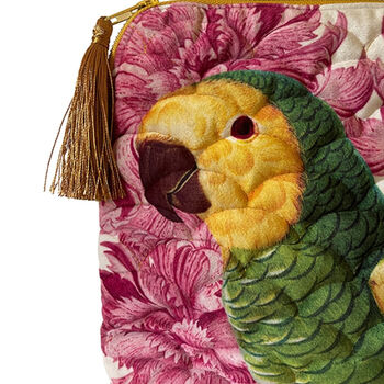 Large Quilted Velvet Make Up Bag Green Parrot, 4 of 6