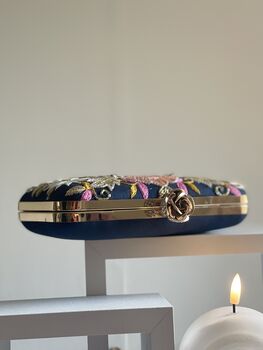 Valleta Blue Embroidered Clutch Made To Order, 8 of 9