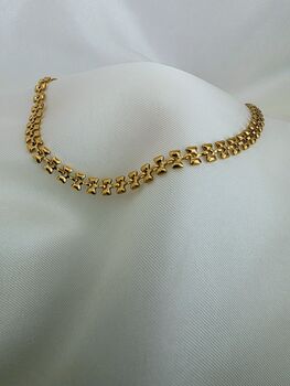 Box Clasp Vintage 18k Gold Link Choker Necklace Structured Minimalistic Everyday Jewellery, 6 of 10