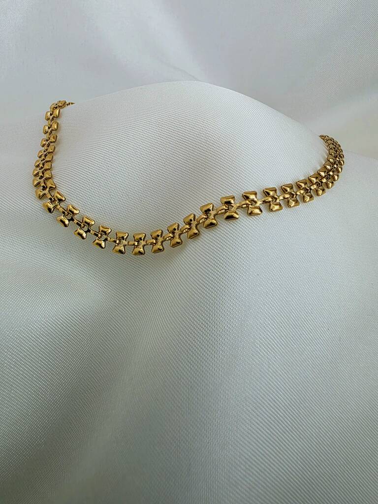 Box Clasp Vintage Style 18k Gold Link Necklace Minimalistic Everyday Jewellery, 1 of 10