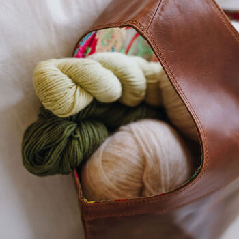 Leather Knitting And Crochet Project Sling Bag, 5 of 6