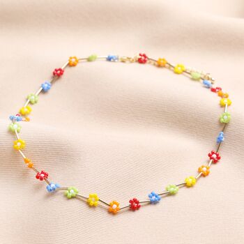 Multicoloured Daisy Beaded Necklace In Gold, 3 of 5