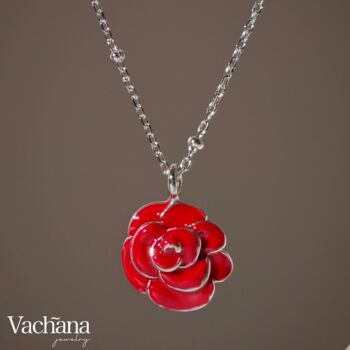 Sterling Silver 925 Red Peony Enamel Pendant Necklace, 2 of 9
