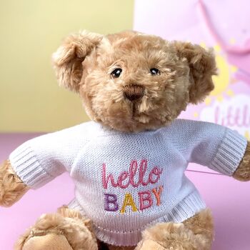 Keeleco Recycled Dougie Gift Bear 'Hello Baby' Pink, 2 of 4