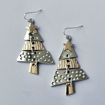 Festive Christmas Tree Statement Drop Earrings, 4 of 5