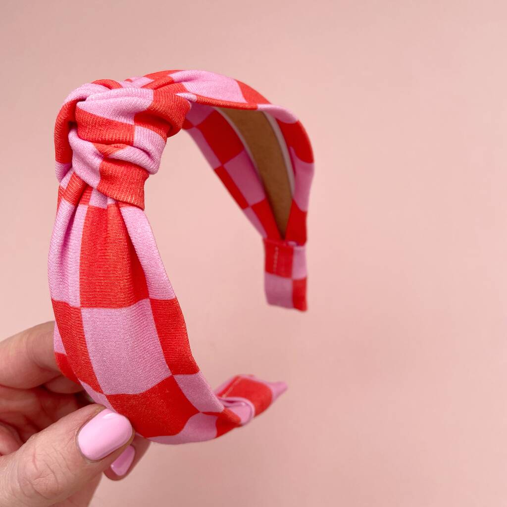 Checkerboard Pink And Red Headband, 1 of 3