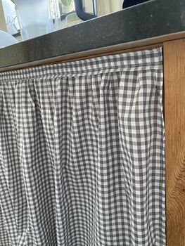 Velcro Sink Skirt, Bespoke Grey Gingham Cabinet Curtain, 5 of 6