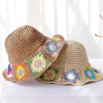 Monaco Beige Ombré Crochet Flower Straw Beach Hat, 4 of 4