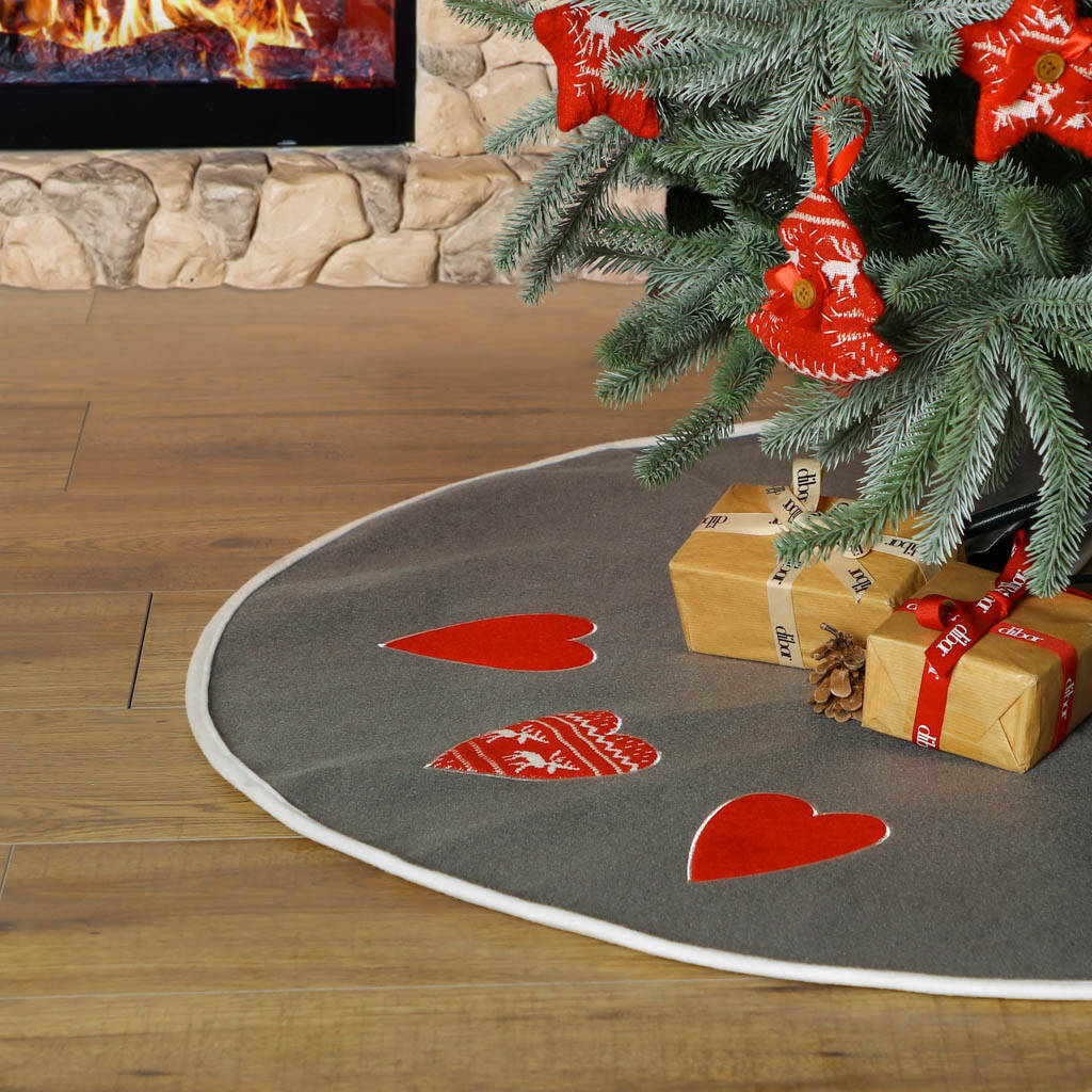 Nordic Hearts Grey Christmas Tree Skirt By Dibor