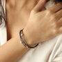 Grey Leather Layered Heart Bracelet In Silver Plating, thumbnail 4 of 6
