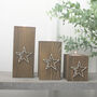 Trio Of Wooden Tea Light Holders Raised Star Design, thumbnail 2 of 9