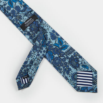Mens Tonal Blues Bold Floral Print Slim Style Tie, 11 of 12