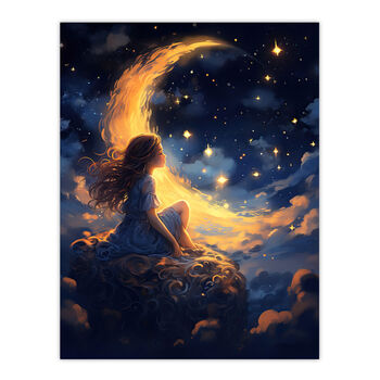 Crescent Moon Dreams Whimsy Little Girls Wall Art Print, 6 of 6