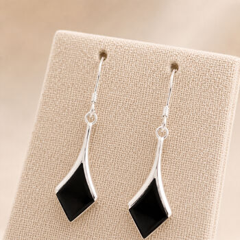 Sterling Silver Black Onyx Drop Earrings, 4 of 6