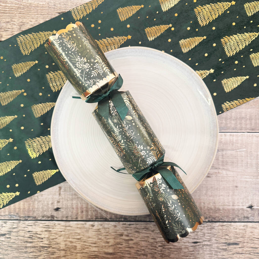 Deluxe Green Christmas Crackers Set Of Six, 1 of 5