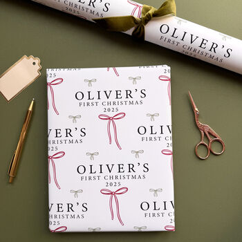 Personalised Baby's First Christmas Bow Wrapping Paper, 3 of 5