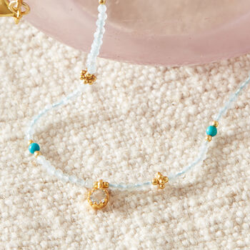 Aquamarine And Turquoise Beaded Antique Short Necklace, 3 of 9