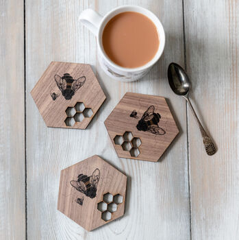 Honeycomb And Bee Walnut Coaster, 4 of 5