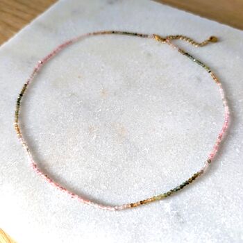 Watermelon Tourmaline Gemstone Beaded Necklace, 4 of 6