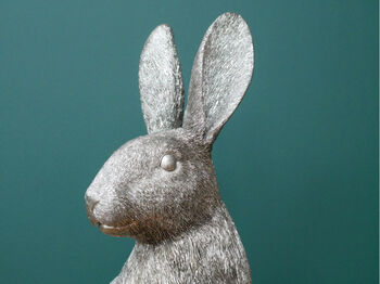 Large Silver Hare Figurine – 36cm Bunny Rabbit Ornament, 3 of 7